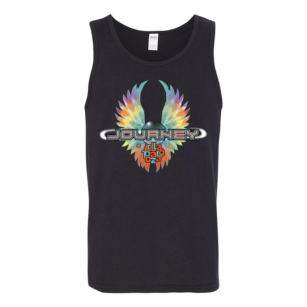 Journey x Lollapalooza infinity wings logo on a black tank front