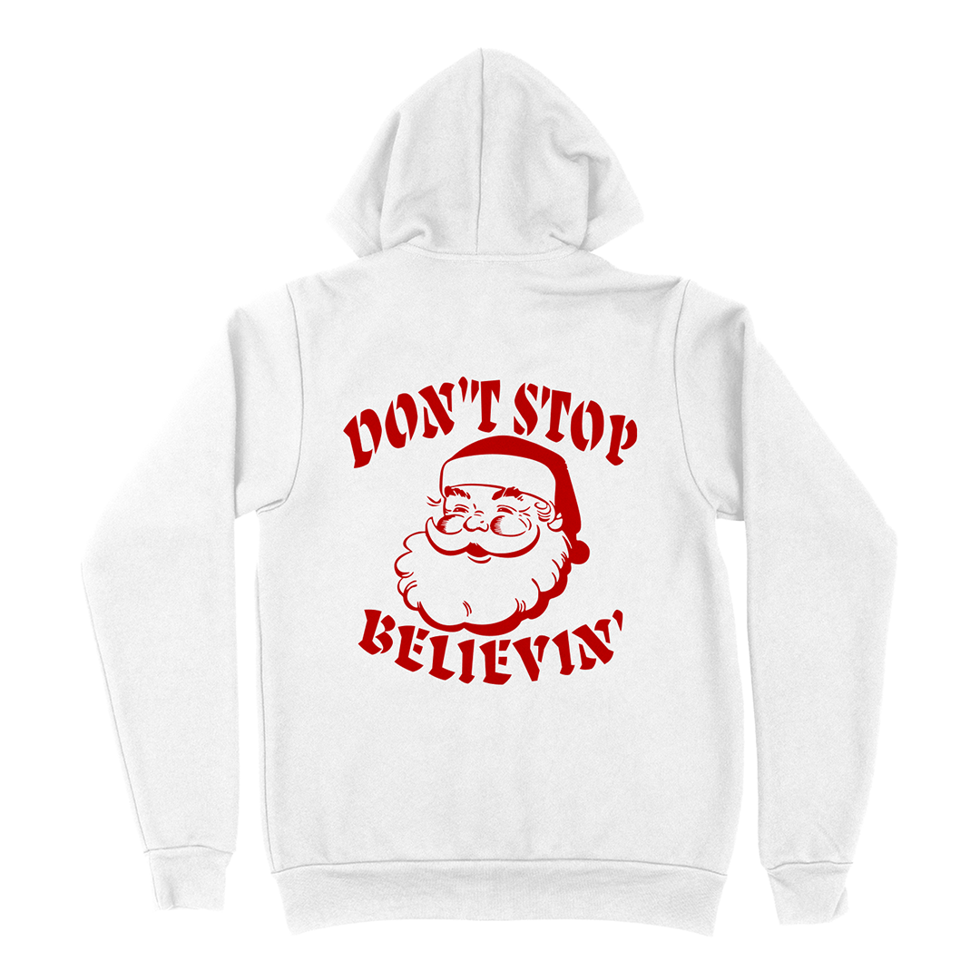 Don't Stop Believin' Zip Hoodie - White