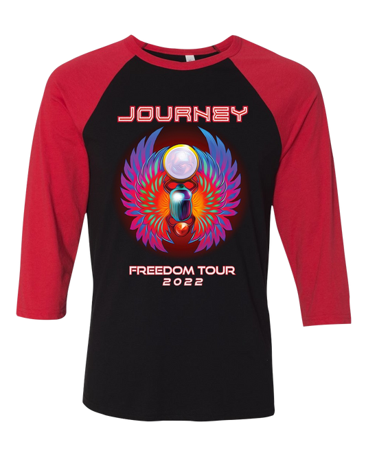 2022 freedom tour scarab logo red and black raglan tee Journey