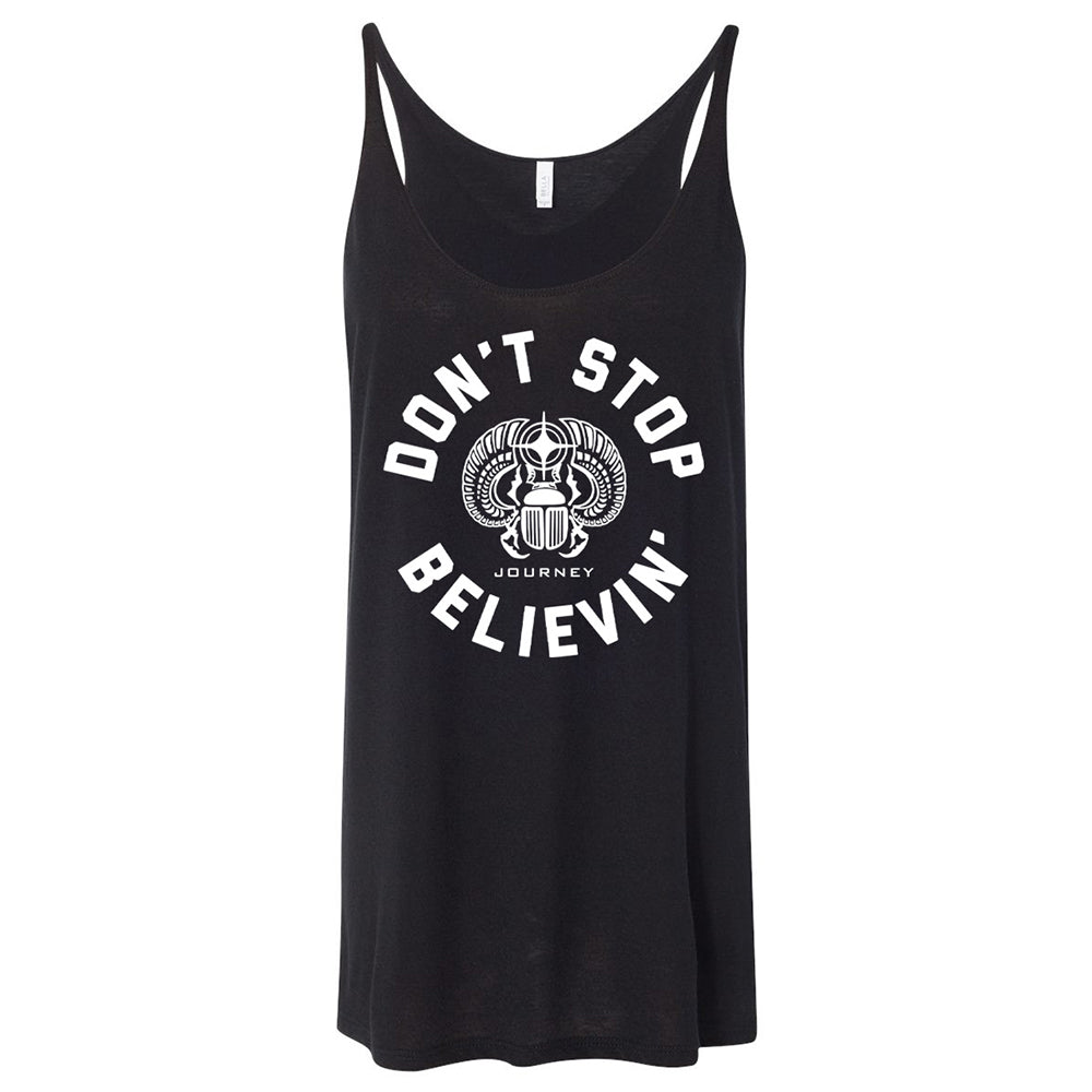 Don't stop believin' scarab ladies black slouchy tank Journey