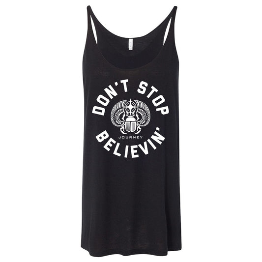 Don't stop believin' scarab ladies black slouchy tank Journey