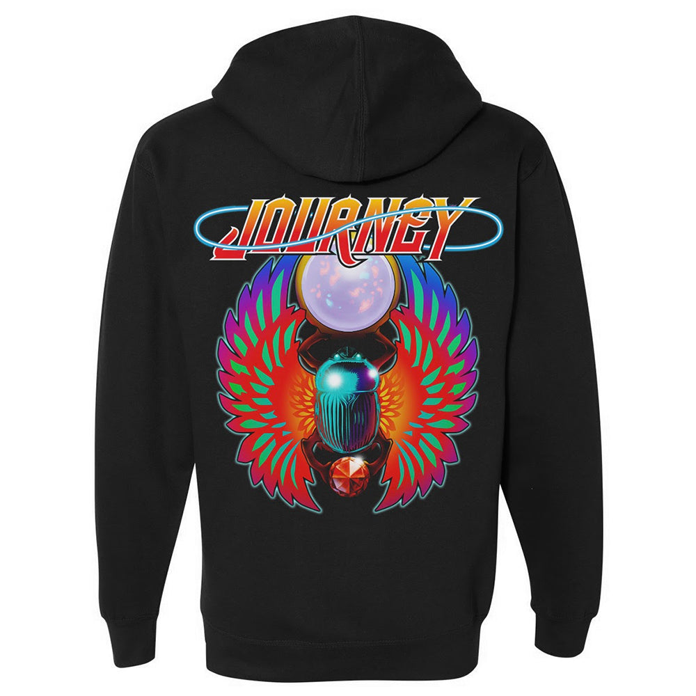 Scarab crystal infinity logo black zip hoodie back Journey